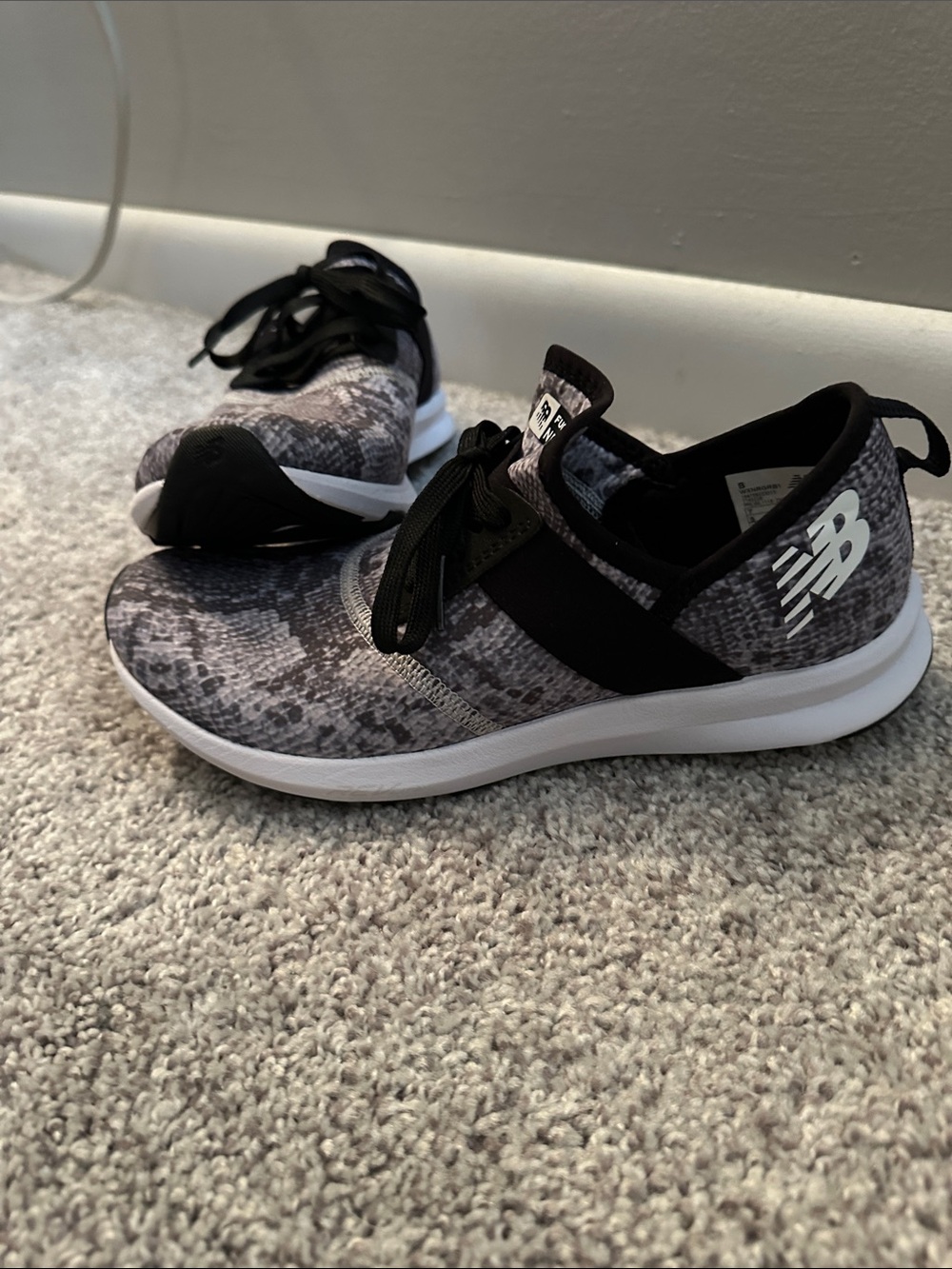 New Balance Black and Gray Snake-Pattern Slip-On Sneakers